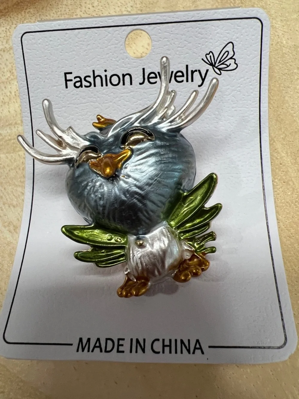 3/$18 Fashion Jewelry Green & Silver Owl Brooch - Unbranded Lot 7021